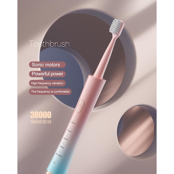 Gradient Genopladelig Sonisk Elektrisk Tandbørste til Voksne, 5 Tilstande med Smart Timer, 8 Udskiftelige Børstehoveder med Bløde Børstehår, Perfekt til Hjemmet, Rejser Pink