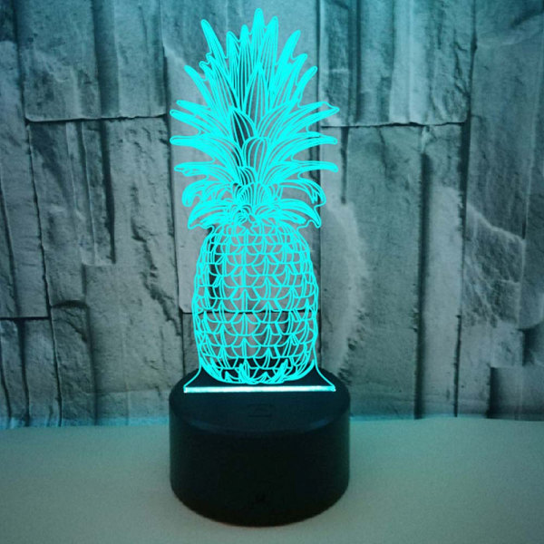 Ananas 3D nattlampa, 7 färger som ändras med fjärrkontroll