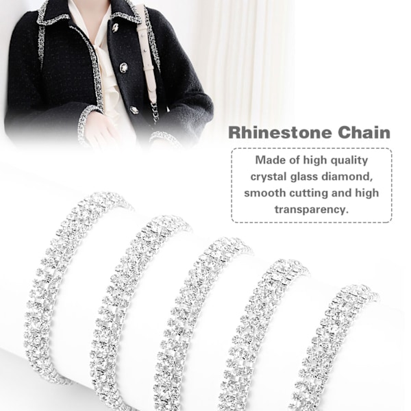 3 rækker DIY AB farve syning krystal rhinestone kæde dekoration tøj tilbehør #4(sliver)
