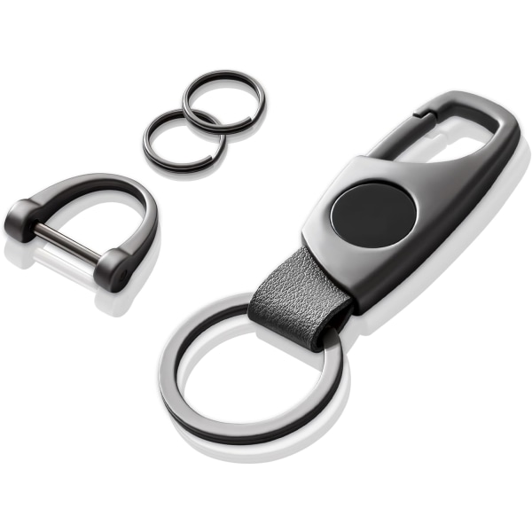 Karabinhage nøglering, nøgleringe til bilnøgle med 2 nøgleringe og anti-tabt D-ring, multifunktionelle nøgleringe til mænd og kvinder \\u2013 Grå (Grå læder Grey  Grey Leather
