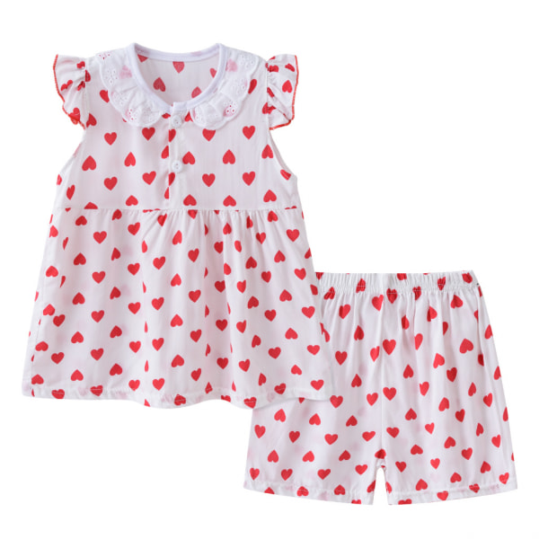T-shirt och shorts för flickor Set, L (rött hjärta)