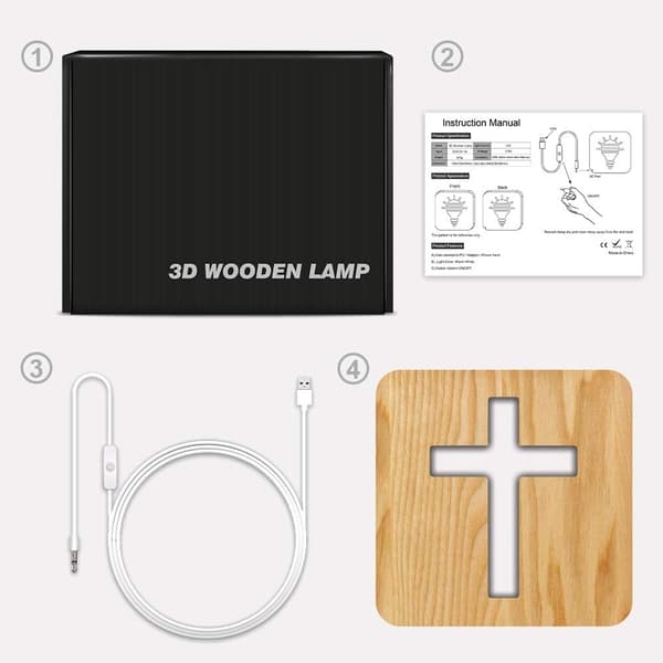 Jesus Kors Trelampe Nyhet Nattlys 3D Illusjonslampe