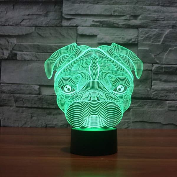 Mops Hund 3D Optisk Illusjon Akryl Nattlys Berøringsbryter