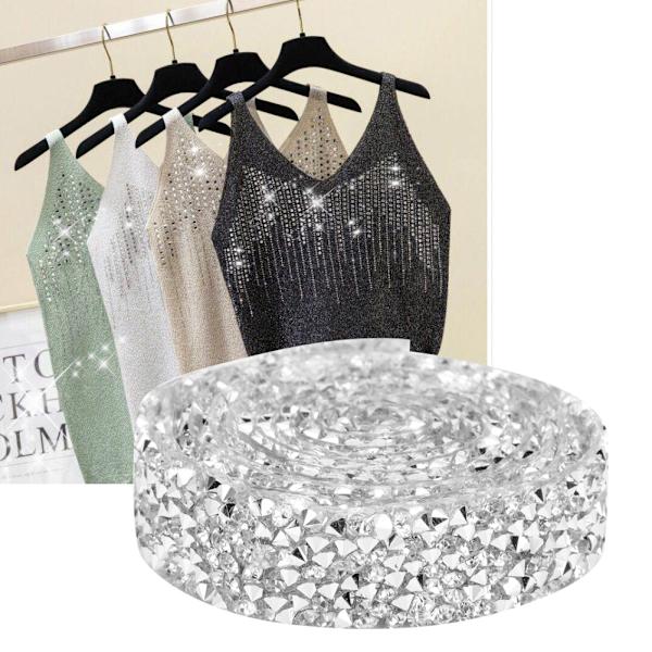5 meter Rhinestone Crystal Mesh Kedja Banding Strykjärn på Applikation Bröllopsklänning Skor Trim (Silver)