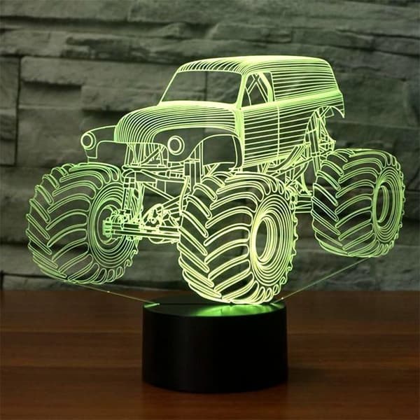 3D Optisk Illusion Monstertruck Farverig Lyseffekt T