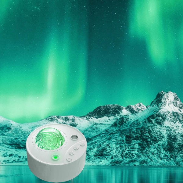 Sängkammare nattljusprojektor med 14 ljuseffekter och fjärrkontroll för norrskensprojektorn, utrustad med mobil Bluetooth och timer White