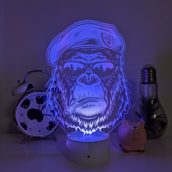 Cool Gorilla lampa 3D Illusion Nattljus, Fjärrkontroll Tab