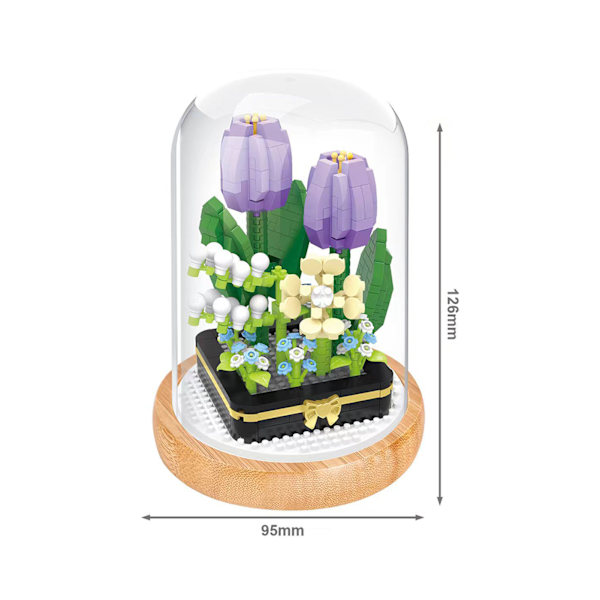 Växtbyggstenar Miniatyr DIY Byggstenar Bukett Krukväxter Prydnader Dekoration Leksaker med Skyddande Överdrag Tulip