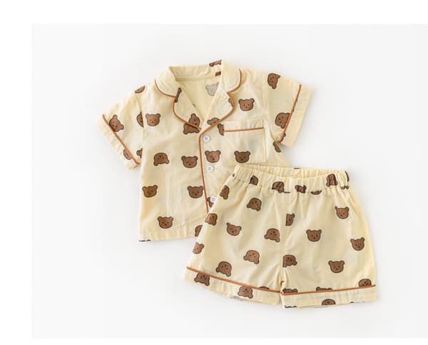 Sommer Pyjamas Sæt Plaid Sød Lille Bjørn Pyjamas Sæt, S