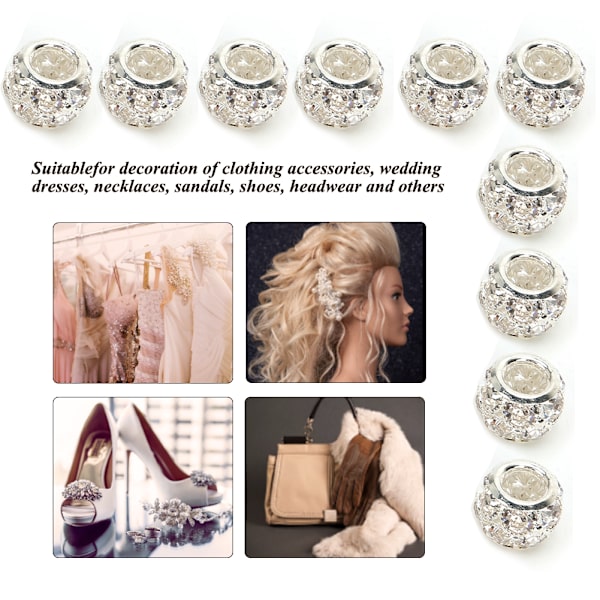 10 st Rhinestone Hål Pärla Rund Silver DIY Kläder Hängen Skor Tillbehör