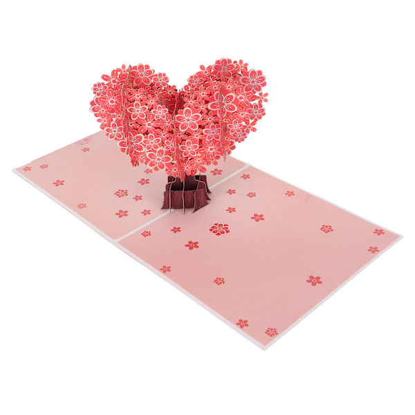 Hjerteformet Sakura 3D-gratulasjonskort Utsøkt gravering Skrivbart 3D-gratulasjonskort til Valentinsdag Morsdag