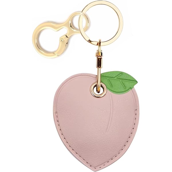 Læder nøgleringholder etui kompatibel med Apple AirTag, sød beskyttende Air Tag cover med nøglering, anti-scratch finder GPS tracker etui til Peach