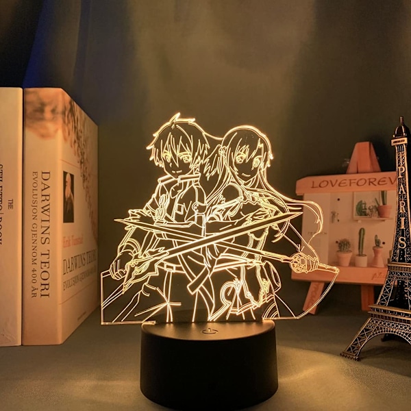 3d LED-nattlampa Anime Sword Art Online Kirito & Asuna för