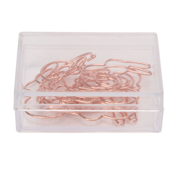 100 st papperklämmor Bärbar söt djurform Galvanisering Roséguld Metall Papper Klämma Box Kontorsmaterial Kanin