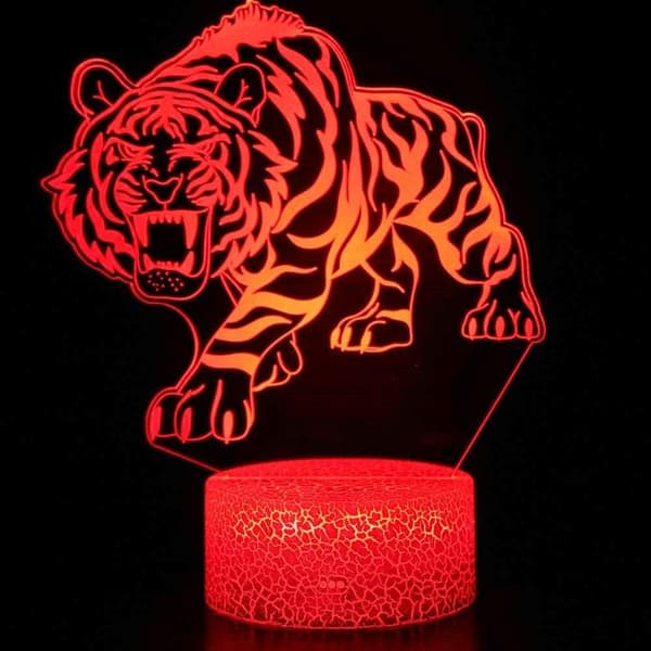 3D Tiger Nattlys LED Lampe Illusjon 7 Fargeskiftende Berøring