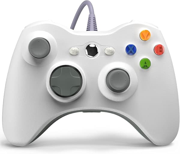 PC-kablet controller, spilcontroller til Xbox 360 med dobbelt vibrations-turbo, kompatibel med Xbox 360/360 Slim og PC Windows 7,8,10,11 (hvid) White