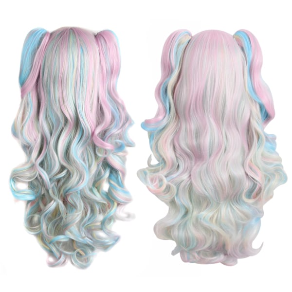 Multifarvet Lolita Lang Krøllet Clip-On Syntetisk Hestehale Cosplay Paryk til Kvinder Halloween Familiefest type C