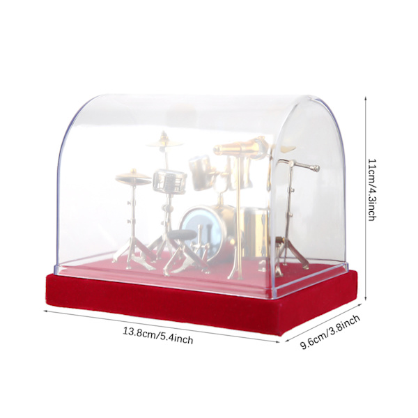 Miniatyr musikkinstrument trommesett modell display mini ornamenter håndverk hjem dekor 14cm