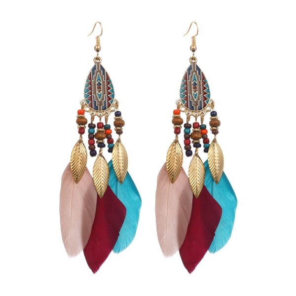 Kvinnors Faux Feather Örhängen Bohemian Fringe Tassel