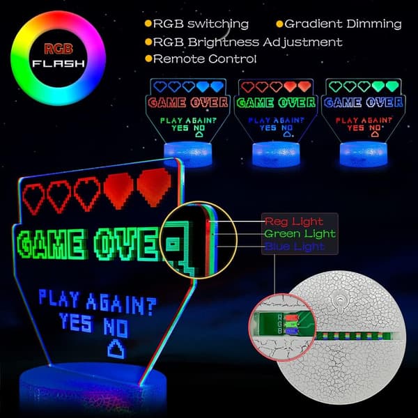 3 i 1 Uppgraderad Game Over Spel Dekor för Pojkrum, Multi-
