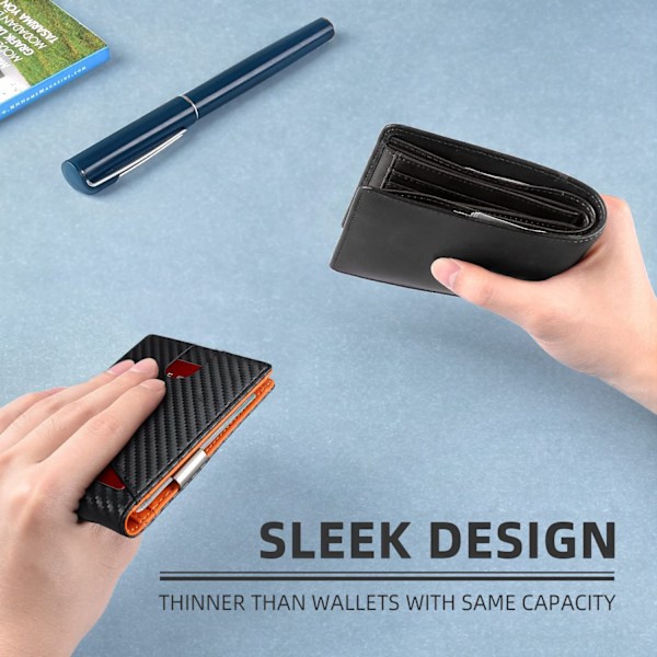 Pengepung til Mænd - med Pengeclips Slank Læder Slots Kreditkort Holder RFID Blokering Bifold Minimalistiske Punge, Overraskelsesgaver til Mænd Orange