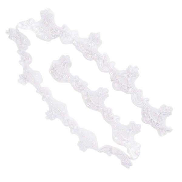 Dekorativ spets pärlband polyester broderad lapp kläder dekor tillbehör 1 YardWhite