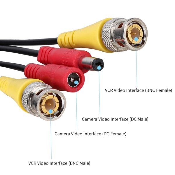 BNC+DC-säkerhetskameraförlängningskabel för CCTV-videokraftkabel svart sladd (10M)