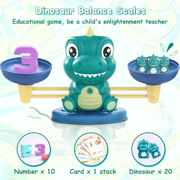 Dinosaur Matematik Balance Legetøj til Drenge og Piger - Montessori Matchende Bogstav Legetøj til Børn, Læringsmæssig Børnehave Førskole Tidlig Læring, Fødselsdagsgave Basic Green