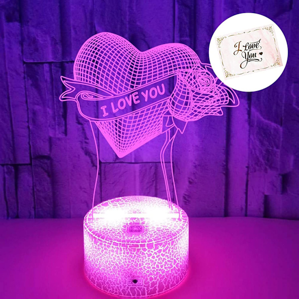 3D Jag Älskar Dig Illusionslampa, 16 Färgväxlande Lägen RGB Nattlampor, Smart Touch och Fjärrkontroll, Belysning för Alla Hjärtans Dag Dekorationer för Sovrummet