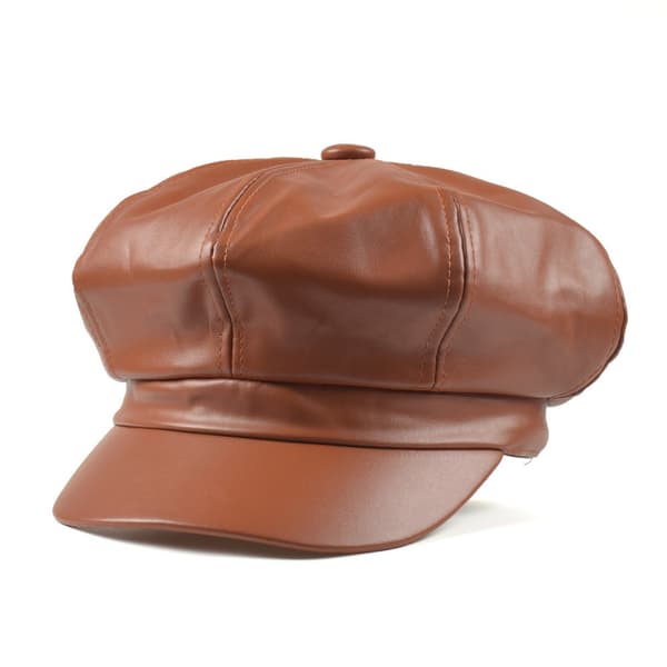 8-panel Newsboy-kasketter til kvinder, PU-læder Cabbie Painter H