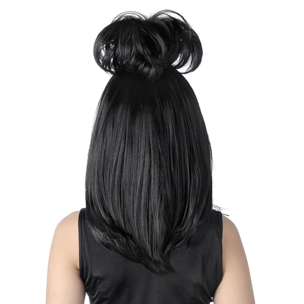 Elegant sort knold-hårstykke, klassisk opsat paryk til brud og tematiske kostumebegivenheder, perfekt til jul og cosplay. black