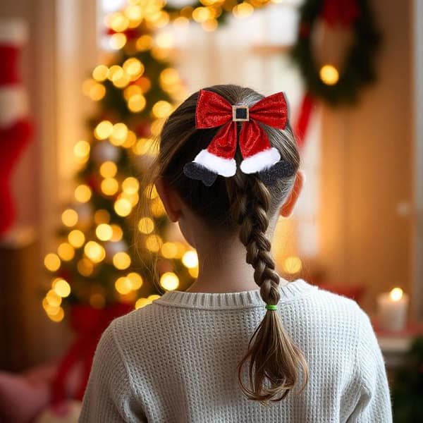 Søde Glitter Julehårklemmer med Sløjfer (2 Stk.) - Røde Sløjfehårnåle til Piger og Kvinder, Festlige Julehåraccessories, Perfekt Jul