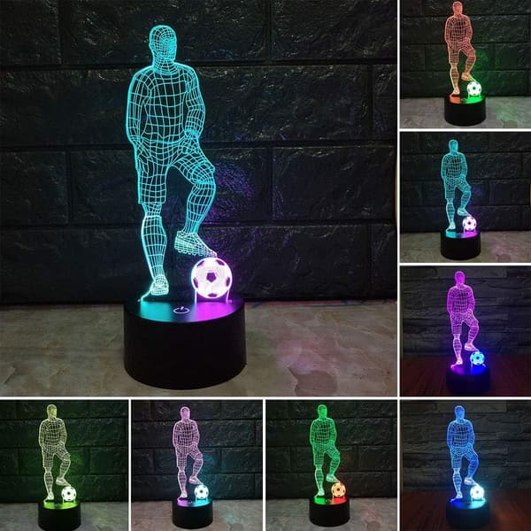 Fotballspiller Nattlys LED 3D Illusjon Fjernkontroll USB