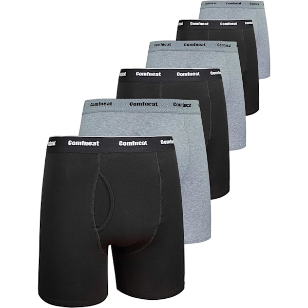 Mjukt andningsbart underkläder för män, 6-pack boxershorts, S-XXL, öppen gylf Black Grey XXL