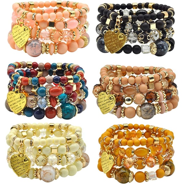 Bohemiska armbandset för kvinnor - 6 set stapelbara stretch