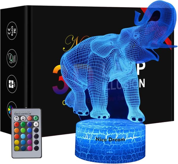 Elefantti 3D Illuusiolamppu, 3D Yövalo Lapsille, Elefanttilahja