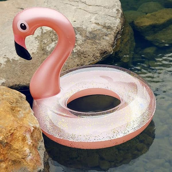 Flamingo Glitter Oppustelig Badering - Poolbøje til voksne og børn til poolfester