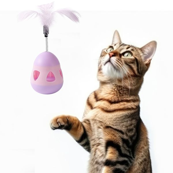 Kattgodis Dispenser Leksak med Fjäder Interaktiv Förhindra Tippning Katt Långsam Matare Pusselboll Pink Purple