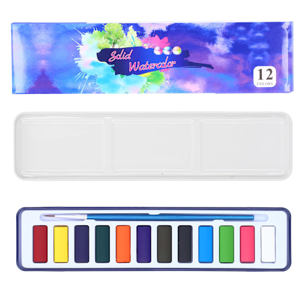 Solid Watercolor Iron Boxed Multicolor Drawing Paints with Hook Line Pen Painting Supplies 12 Colors