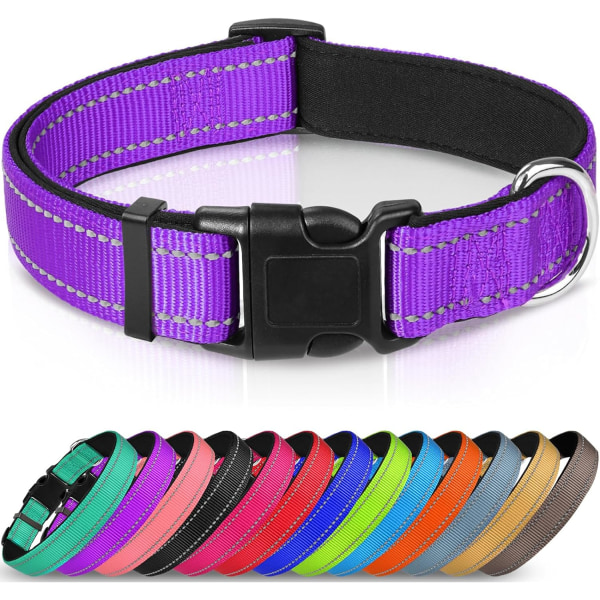 WJSMReflekterande hundhalsband, mjukt neoprenfodrat andningsbart nylonhusdjurshalsband justerbart för extra stora hundar, lila, XL Purple XL