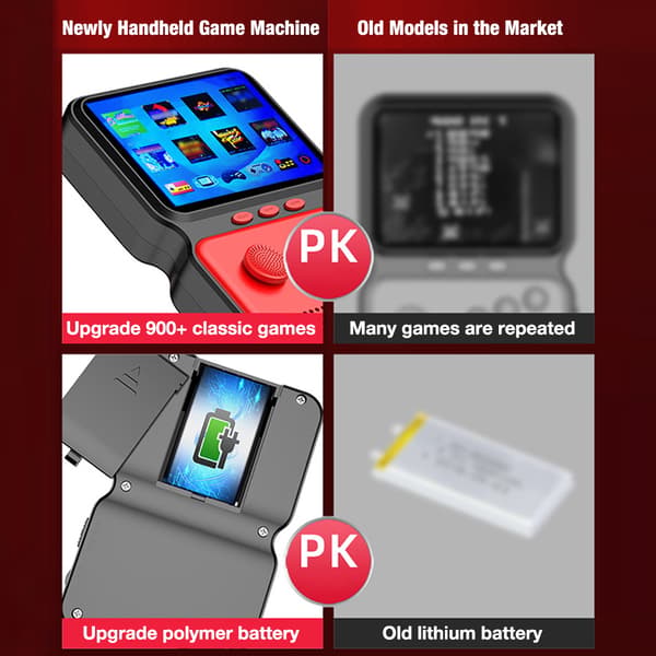 Håndholdt Spilkonsol 900 Indbyggede Klassiske Spil 3 tommer LCD Farveskærm Lomme Mini Spil Controller Red