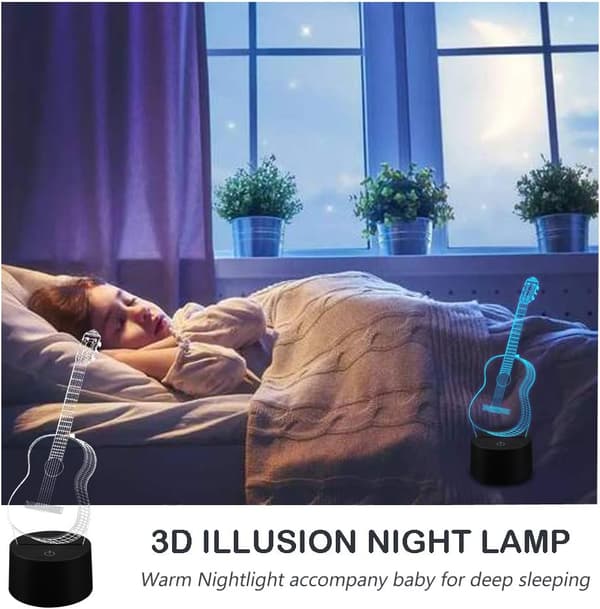 3D Gitar Illusjonslampe Nattlys for Soverom 16 Farger Ch