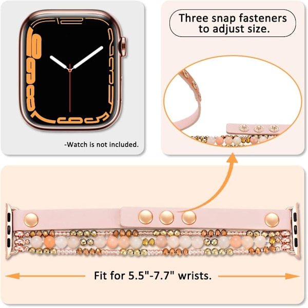 Armbånd i lær kompatibelt med Apple Watch 38mm 40mm 41mm for kvinner, pyntet elastisk smykkestropp med perler for Iwatch S10 & S Pink