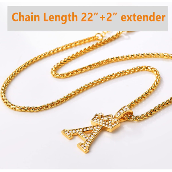 Krone Initial A-Z Halskæde, Iced Out Bogstav Vedhæng med 22-24 Tommer Kæde, Mænd Kvinder Bling Hip Hop Alfabet Navn Smykker Gave Store Initialer Halskæder A 18K Gold