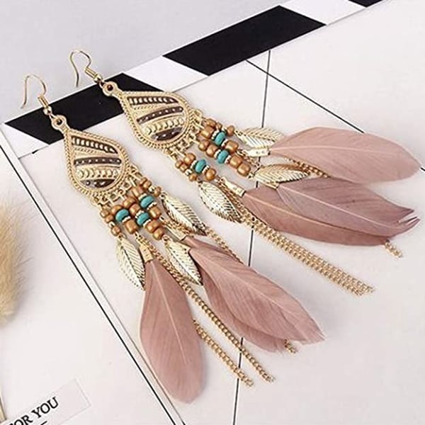 Kvinnors Faux Feather Örhängen Bohemian Fringe Tassel
