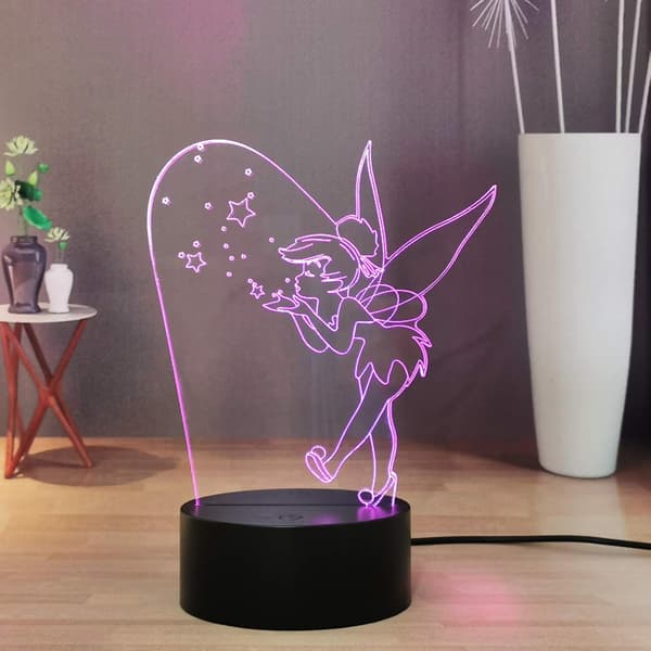 Tinker Bell 3D Nattlampe, Tinkerbell-lampe for barn/gutter