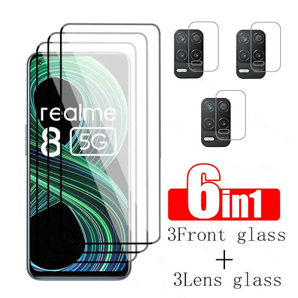 HD-glas för Realme C15, härdat skyddsglas, skärmskydd, full täckning, säkerhet, silkeslen film