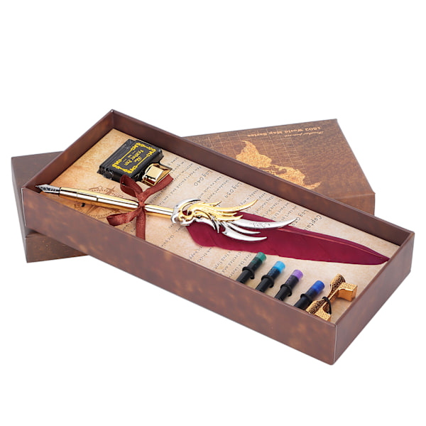 Sulkakynä kalligrafia kirjoitus Vintage Set Metal Retro Dip Quill Kit mustepussi SP270Burgundy