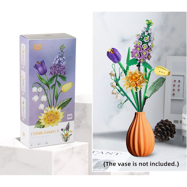 Mini Mursten Blomsterbuket Byggesæt, Kunstige Blomster, DIY Unik Dekoration Hjem, 534 Stykker Botanisk Samling til Piger i Alderen 6-18 År