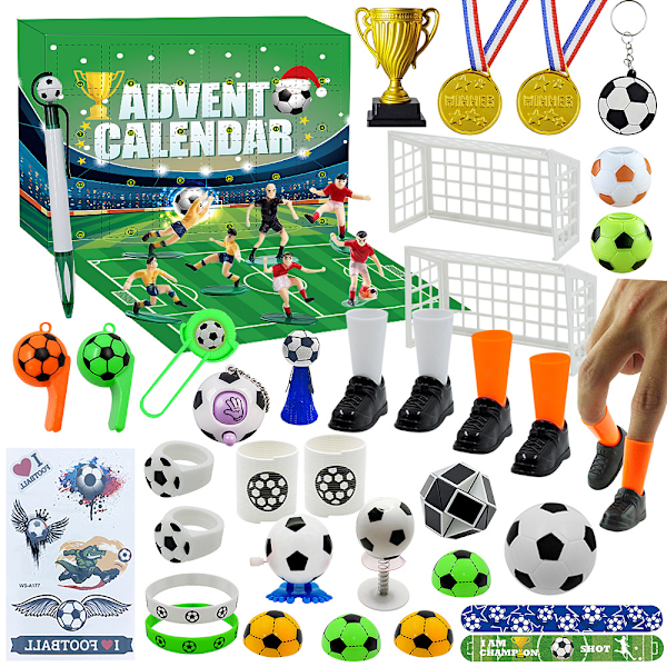 24 stk Fodbold Julekalender Adventskalender Fodboldudstyr Sæt Juleadventsgave til Teenagere Børn